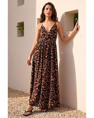 D.u.s.k Animal Print Halterneck Maxi Dress - Brown