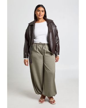 Boohoo Plus Tie Front Marl Wide Leg Trouser - Green