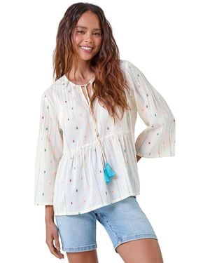 Roman Petite Embroidered Cotton Smock Top - White
