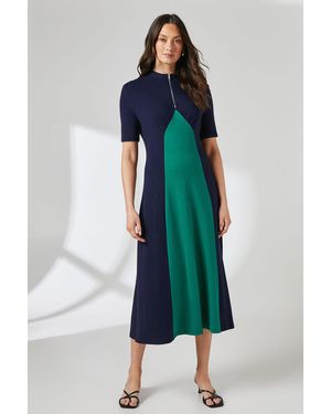 PRINCIPLES Zip Front Jersey Colour Block Midi Dress Viscose - Blue