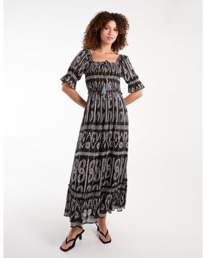 Blue Vanilla Milkmaid Shirred Square Neck Midi Dress - Black