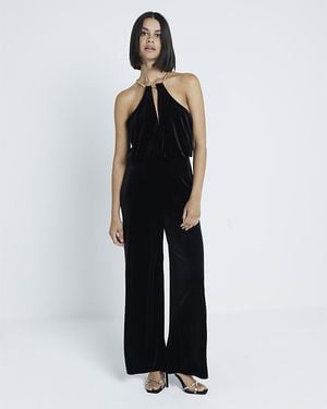 River Island Jumpsuit Velvet Halter Neck - Black