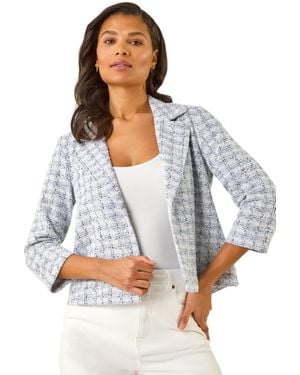 Roman Textured Check Print Collar & Revere Blazer - Grey