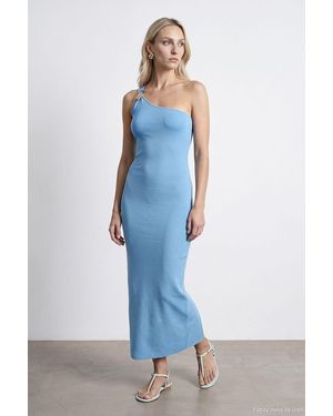 Dilvin Asymmetrical One-Shoulder Ribbed Midi Dress - Blue