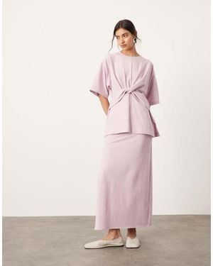 ASOS Premium Textured Jersey Maxi Skirt Co-Ord With Side Split - Pink
