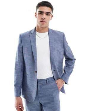 ASOS Linen Look Slim Suit Jacket - Blue