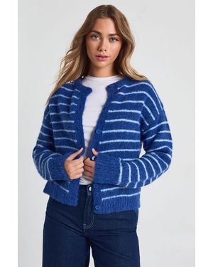 Boohoo Chunky Super Soft Stripe Button Through Cardigan - Blue