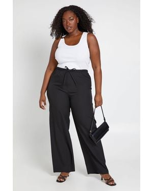 Boohoo Plus Drawcord Wide Leg Tailored Trouser - Black