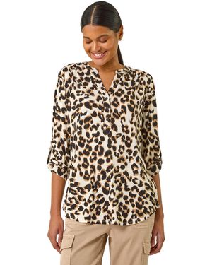 Roman Animal Print Shoulder Pleat Shirt - Natural