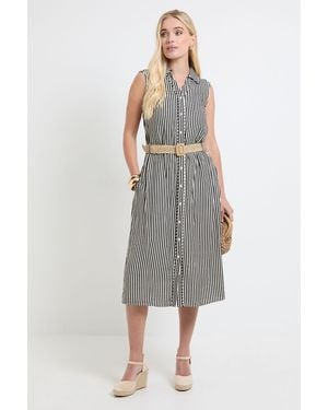 Wallis Petite Summer Stripe Belted Shirt Dress - Grey