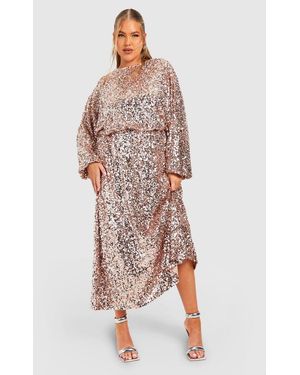 Boohoo Plus Sequin Volume Sleeve Midaxi Dress - Multicolour