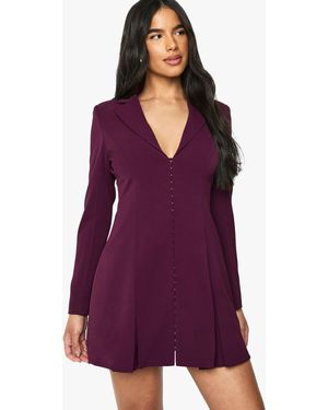 Boohoo Tailored Hook & Eye Detail Cinched Waist Blazer Dress - Purple