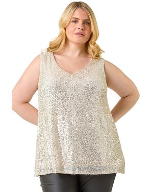 Roman Curve Sequin V-Neck Stretch Vest - White