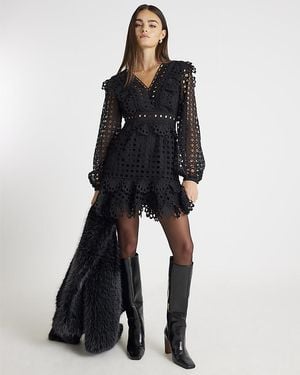 River Island Mini Dress Long Sleeve Lace - Black