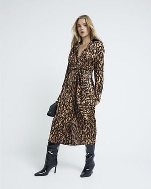 River Island Midi Shirt Dress Leopard Print - Black