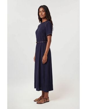 Karen Millen Petite Premium Viscose Linen Woven Midi Dress With Stud Detail - Blue