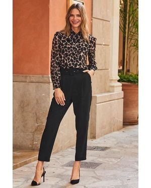 Sosandar High Waist Belted Tapered Trousers - Black