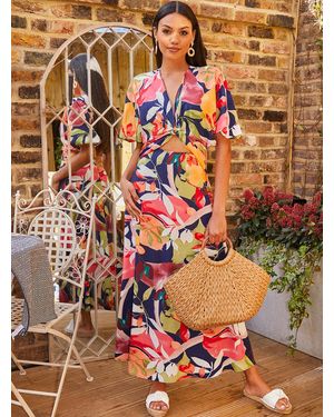 Chi Chi London Cut-Out Floral Maxi Dress - Blue