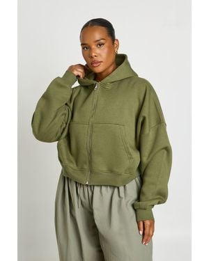 Boohoo Plus Balloon Sleeve Zip Up Hoodie - Green