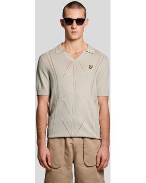 Lyle & Scott Open Collar Argyle Knitted Polo Shirt - Grey