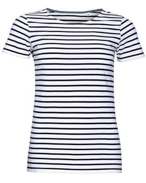 Sol's Ladies Miles Striped Short Sleeve T-Shirt (/) Cotton - Blue