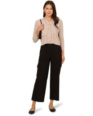 Adrianna Papell Knit Frayed Waffle Crop Cardigan Jumper With Buttons - Black