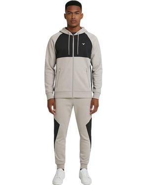 D Rock Zip Up Hoodie Joggers Tracksuit Set - Grey