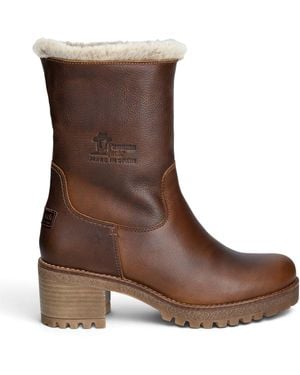 Panama Jack Bark Leather Waterproof Warm Heeled Boots - Brown