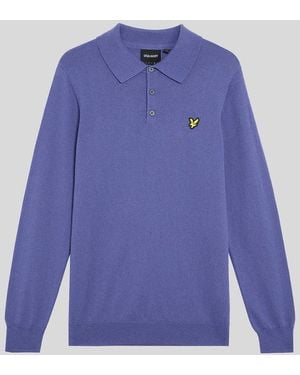Lyle & Scott Merino Blend Long Sleeve Polo Shirt - Blue