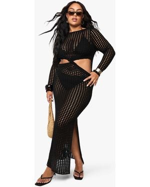 Boohoo Plus Knitted Beach Twist Detail Maxi Dress - Black