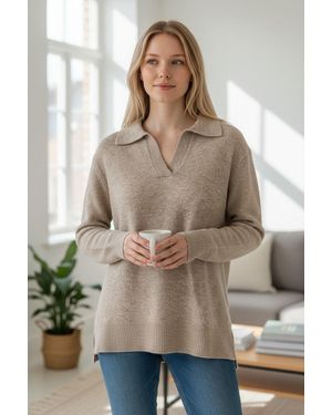 SELECTED Collared Ribbed Trim Jumper - Brown