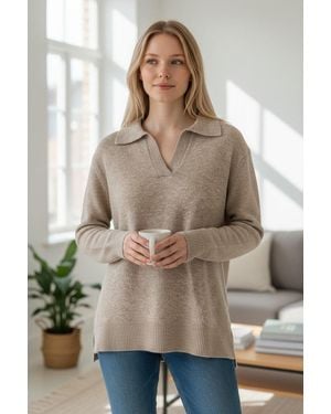 SELECTED Collared Ribbed Trim Jumper - Brown