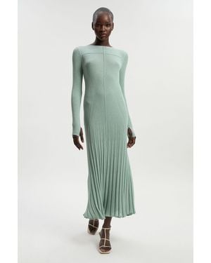 Karen Millen Petite Drapey Sheer Rib Knitted Midi Dress - Green