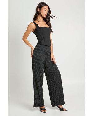 Boohoo Tall Hotfix Diamante Chiffon Wide Leg Trousers - Black