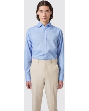 Shelby and Sons Grafton Slim Fit Spread Collar Linen Shirt - Blue