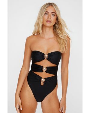 Nasty Gal Sun Trim Bandeau Cut Out Swimsuit - Black