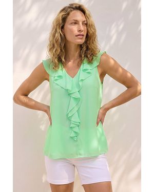 Roman Chiffon Ruffle Vest Top - Green