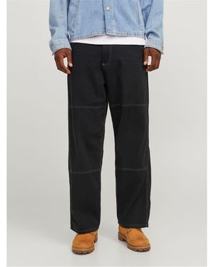 Jack & Jones And Owen Solid Patterned Wide Leg Trousers - Black