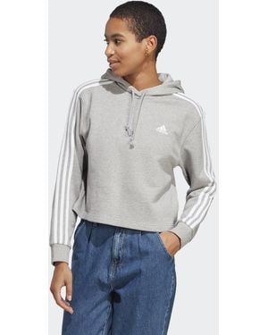 adidas Essentials 3-Stripes French Terry Crop Hoodie - Grey