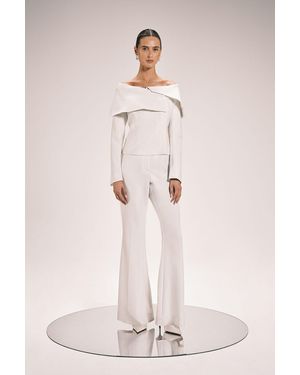 Karen Millen Compact Stretch Satin Side Tailored Straight Leg Trouser - Pink