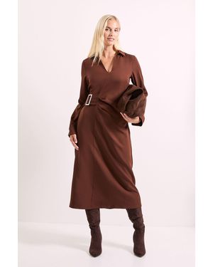 PRINCIPLES Wrap Buckle Detail Crepe Midi Dress - Brown