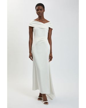 Karen Millen Tailored Satin Drape Asymmetric Maxi Fishtail Dress - White