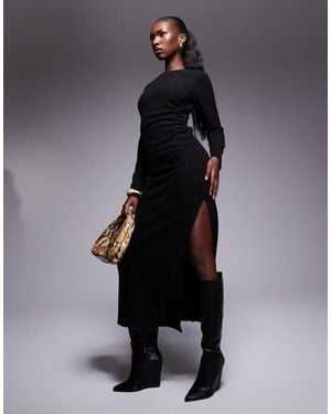 ASOS Supersoft Long Sleeve Ruched Side Maxi Dress - Black