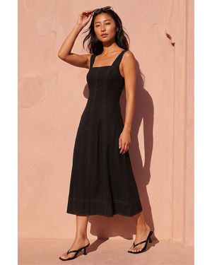 Roman Petite Linen Panel Midi Dress - Black