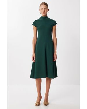 Happiness İstanbul A-Line Midi Dress With Half Turtleneck - Green