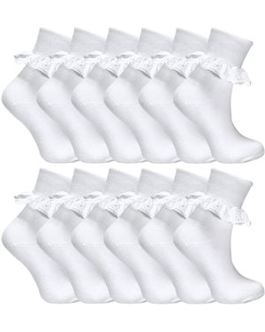 Sock Snob 12 Pair Multipack Frilly Lace Socks - White