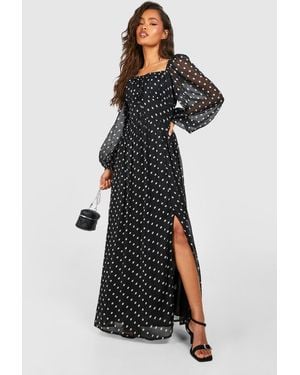 Boohoo Chiffon Polka Dot Milkmaid Midaxi Dress - Black