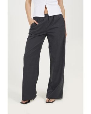 Brave Soul Check Tailored Trousers With Elasticated Waist - Blue