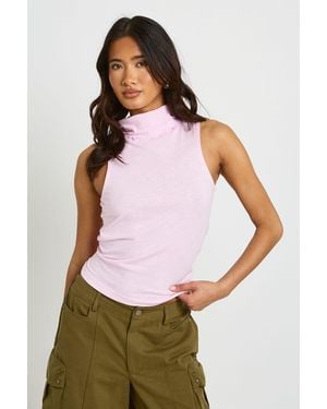 Boohoo Slub High Neck Sleeveless Top - White