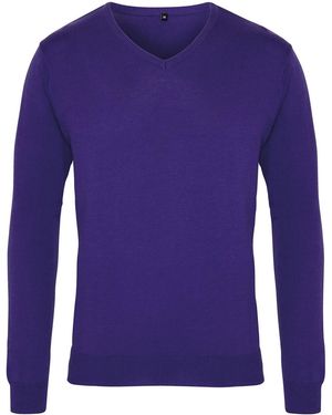 PREMIER Knitted Cotton Acrylic V Neck Sweatshirt - Purple